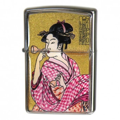ZIPPO フレーム金箔エポ ビードロを吹く女