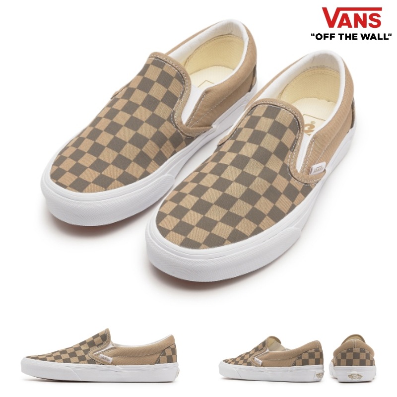 ★人気【VANS】★Classic Slip-On CANVAS BLOCK Brown★22-29cm Vans Slip-On Checkerboard Skate Shoe - Block Brown