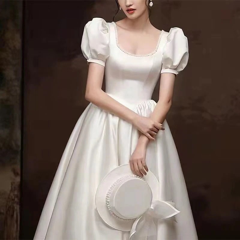 小さな白いドレスの登録証明書を取得するサテンのウェディングドレス2025花嫁ガーゼ婚約ドレスドレスドレス