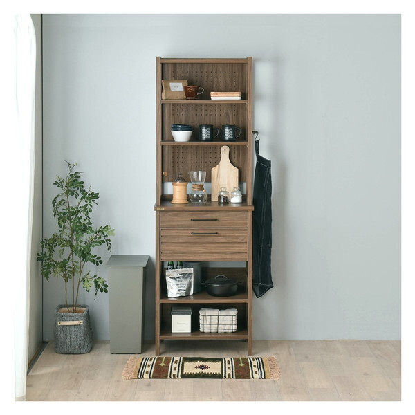 4FUL LF180-60HC BR ブラウン ラフィカ キッチンラック (ハイタイプ・60cm幅) メーカー直送