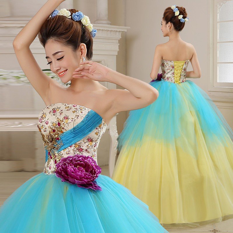 2021新品！カラードレス ウエディングドレス 二次会ドレス パーティードレス ロングドレス 花嫁ドレス 大きいサイズ 結婚式 イエロー