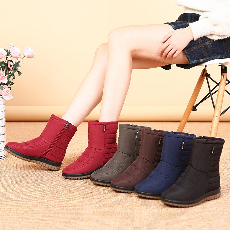 スノーブーツ レディース 冬靴 ミドル丈 ジュニア 雪遊び 大人 裏起毛 スノーシューズ 滑らない 綿靴 裏ボア 防寒 撥水性 防水 滑入式 カジュアル ムートンブーツ 紺色 黒 赤 旅行 お出かけ