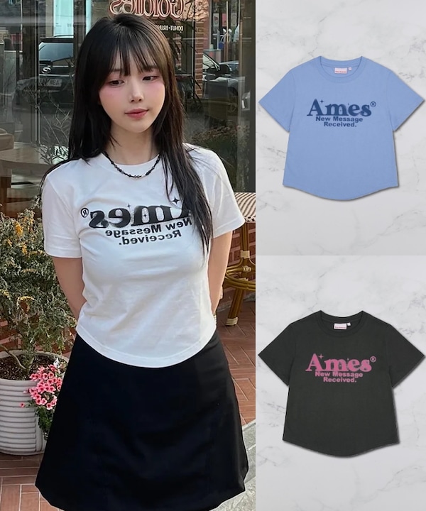 Qoo10 AMES-WORLDWIDE ROUND HEM CROP ロゴ 半袖