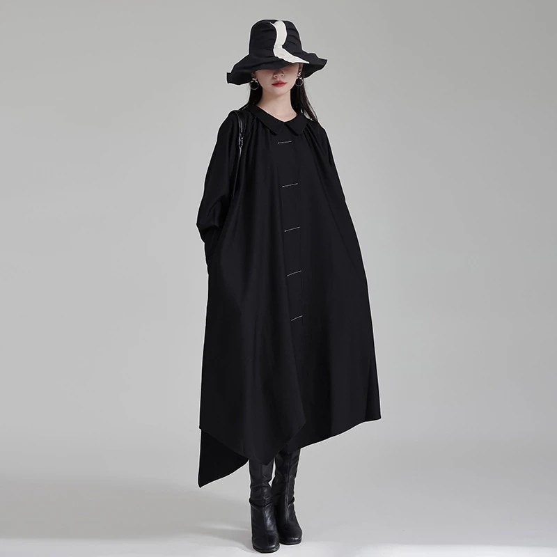 【J.Fashion】 チャイナ風 マント式 体型カバー ワンピース ドッキング 秋冬 ロングワンピース 関連商品は店で購入可能 メガ割