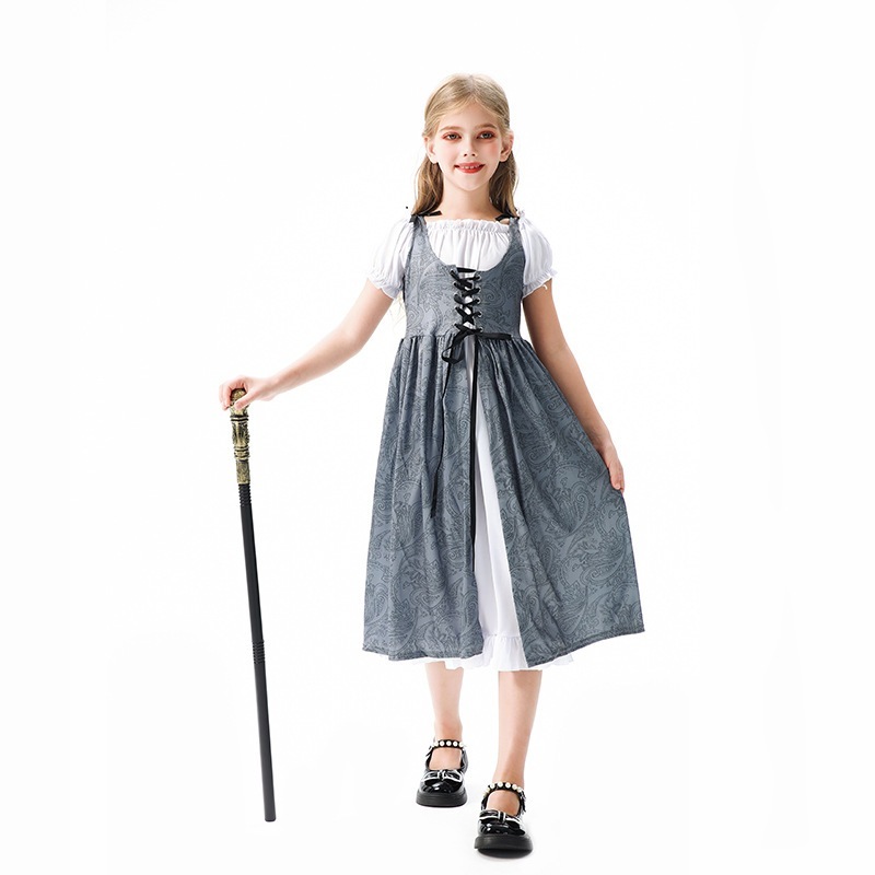 ハロウィンの子供用コスチュームドレス中世ルネッサンス風女の子のパフォーマンスコスチューム魔法使いローブ子供服