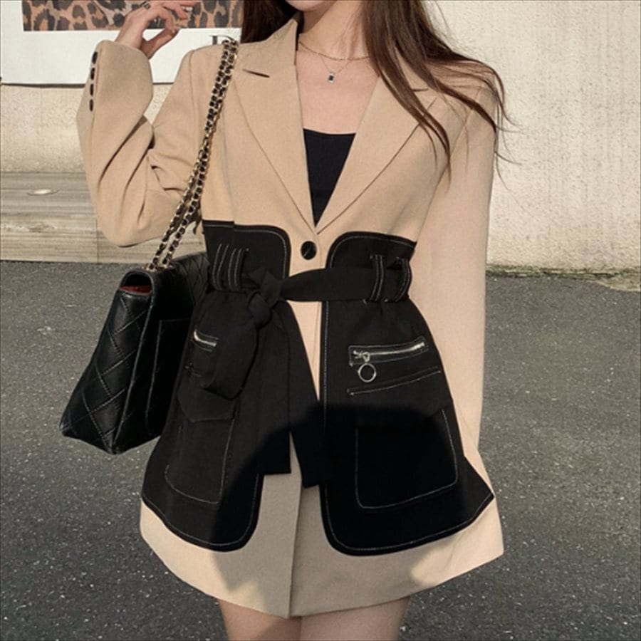 アウター コート 2色 羽織り パーカー ショートコート トレンチコート ショート ショート丈 袖あり 長袖 Vネック フレア Aライン 無地 バイカラー ポケット かわいい 大人可愛い