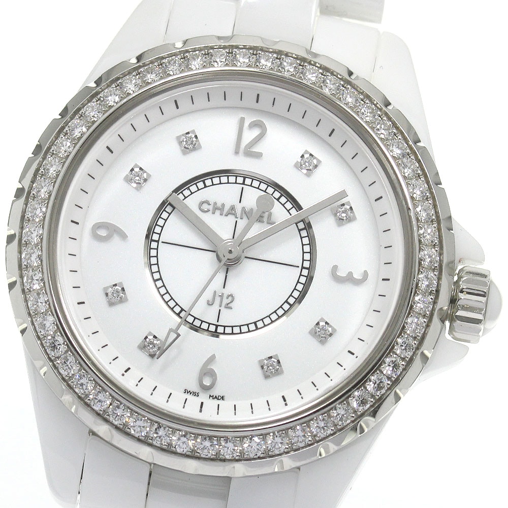 シャネル CHANEL H3110 J12 ダイヤベゼル 8Pダイヤ クォーツ レディース 良品 箱・保証書付き_870598【中古】