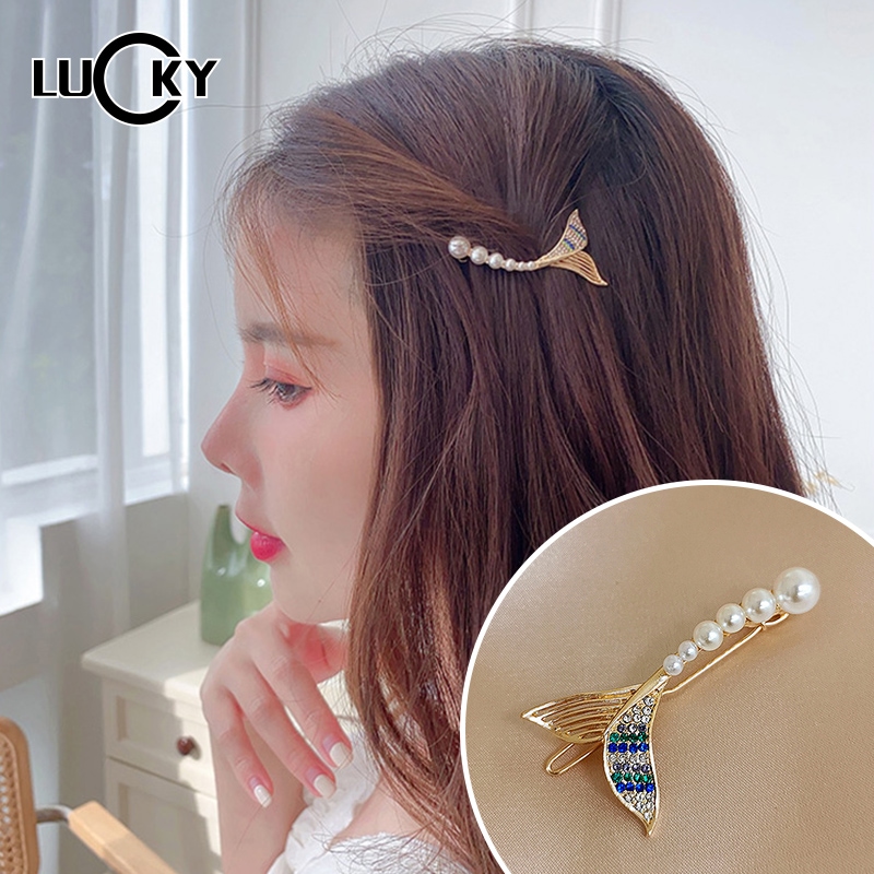 Lucky 12月新品 可愛い女子 魚のしっぽ ヘアピン 今年も話題の ゴールド パール ヘアクリップ 韓国
