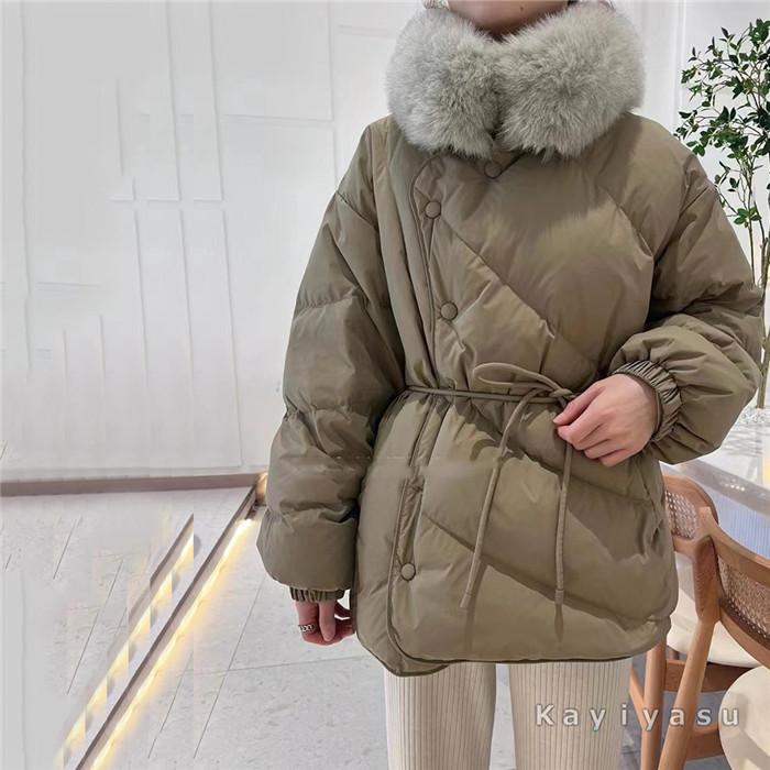 ダウンジャケット ダウンコート レディース リアルファー 厚手 スタンドカラー 防寒服 細身 ダウン90％ カジュアル服 オシャレ 暖かい