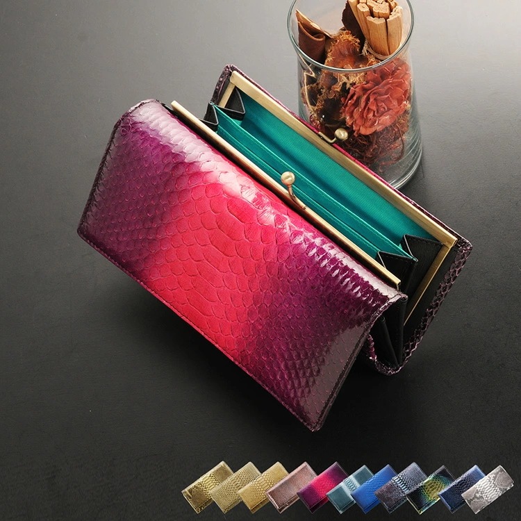 ダイヤモンドパイソンレザーがま口長財布