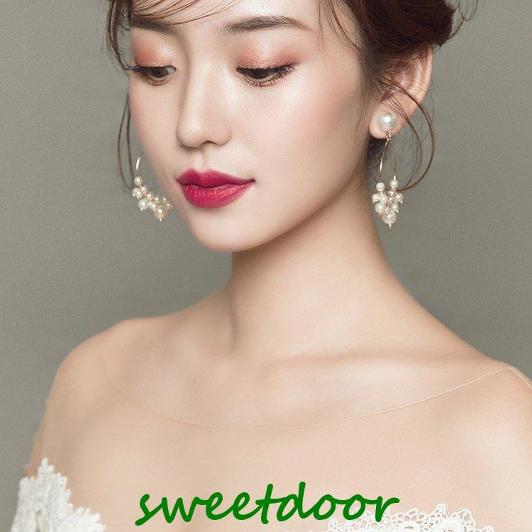 ウエディング ブライダル イヤリング ピアス 花嫁 結婚式 披露宴 二次会 定番 シンプル ブライダル アクセサリー 大ぶりピアス 人工パール 揺れる パーティー
