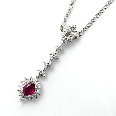 Pt900/850 ルビー ダイヤ ネックレス ルビー0.45ct ダイヤモンド0.51ct