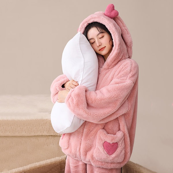 ルームウェア もこもこ 動物 レディース ウサギ耳 ラビット 着る毛布 可愛い 冬 長袖 大きいサイズ 秋冬 上下セット パンツ 上下 ズボン パジャマ 部屋着 ふわふわ あったか かわいい ピンク
