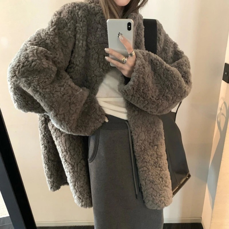 冬の新作 お気に入りのレイジースタイルラムプラッシュコートミドル丈ファーワンピース環境に優しい女性用ファールーズトップ