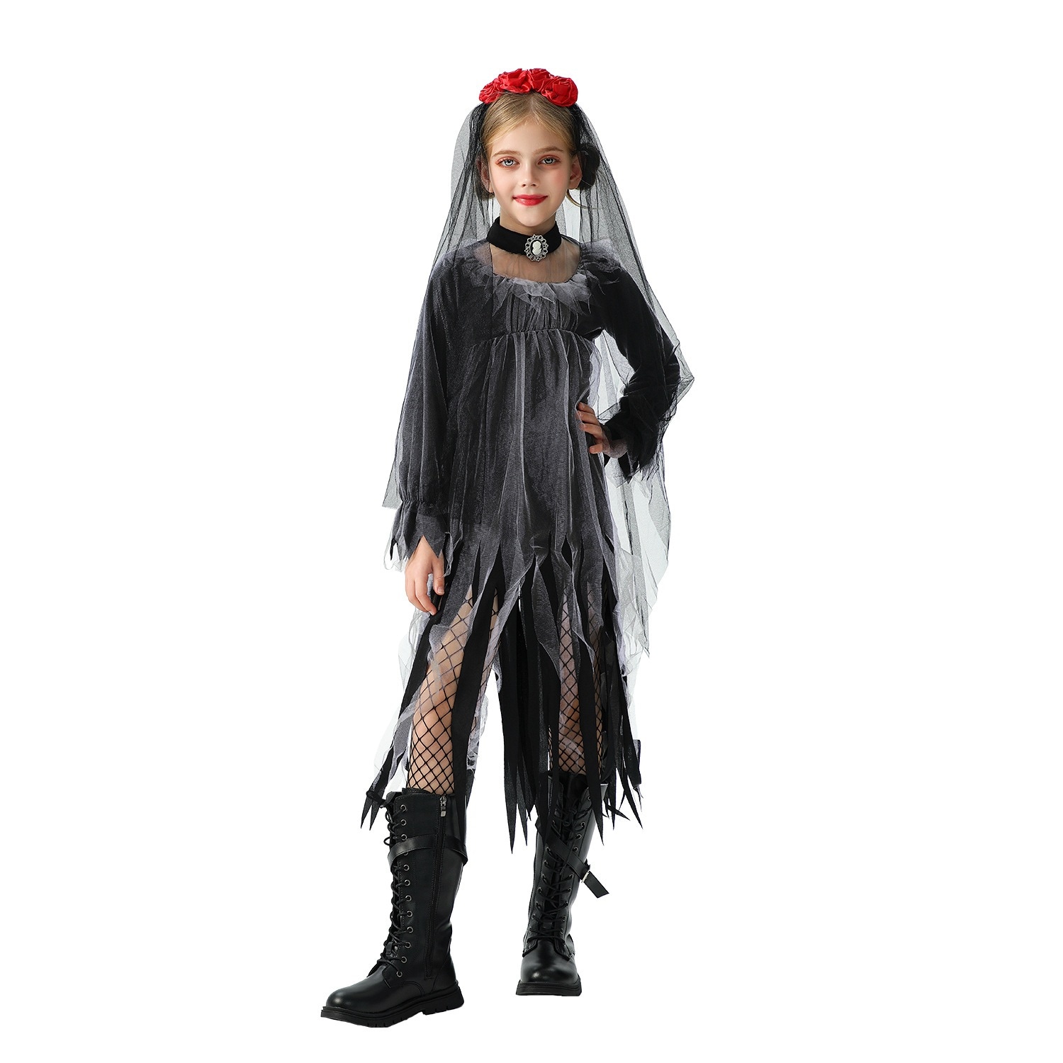 ハロウィン子供用コスチューム欧米国境を越えたゴースト花嫁魔女コスチューム吸血鬼ガールコスチューム面白いドレス