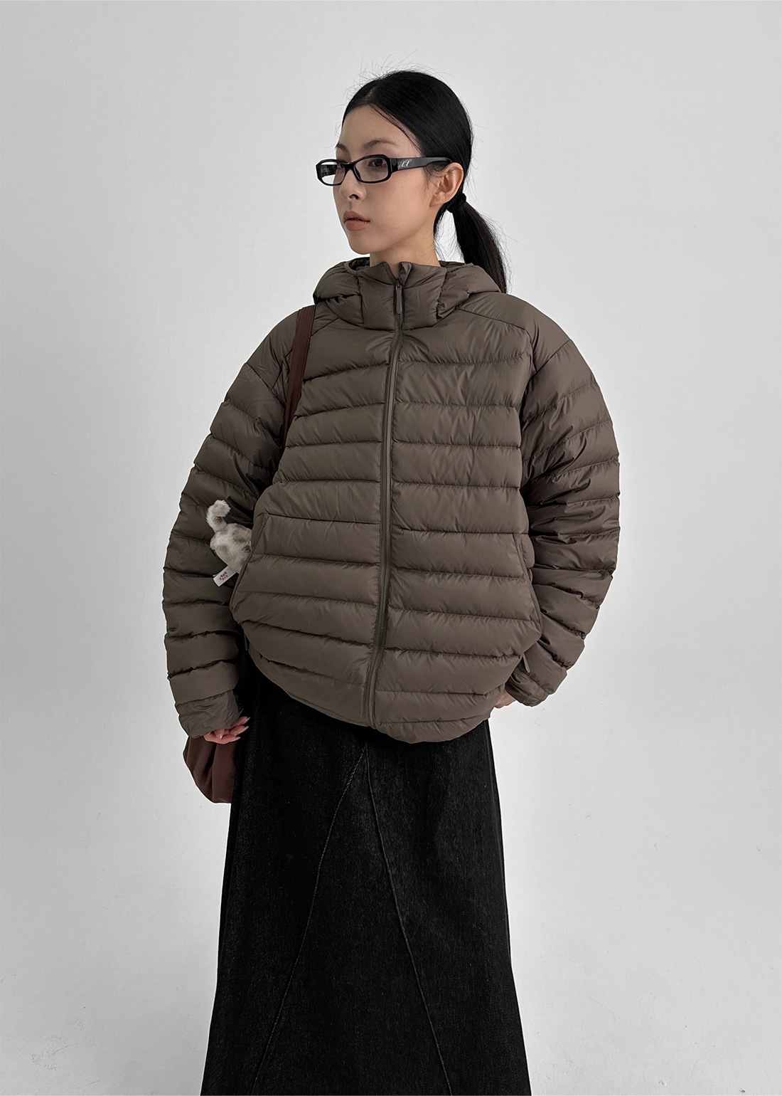 (UNISEX) Lamtine Oversized Duck Down Hooded Lightweight Puffer