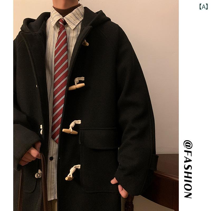 ダッフルコート メンズ アウター カジュアル おしゃれ 大きめサイズ 秋冬 韓国 トグルボタン フード 厚手 暖かい 黒 カーキ