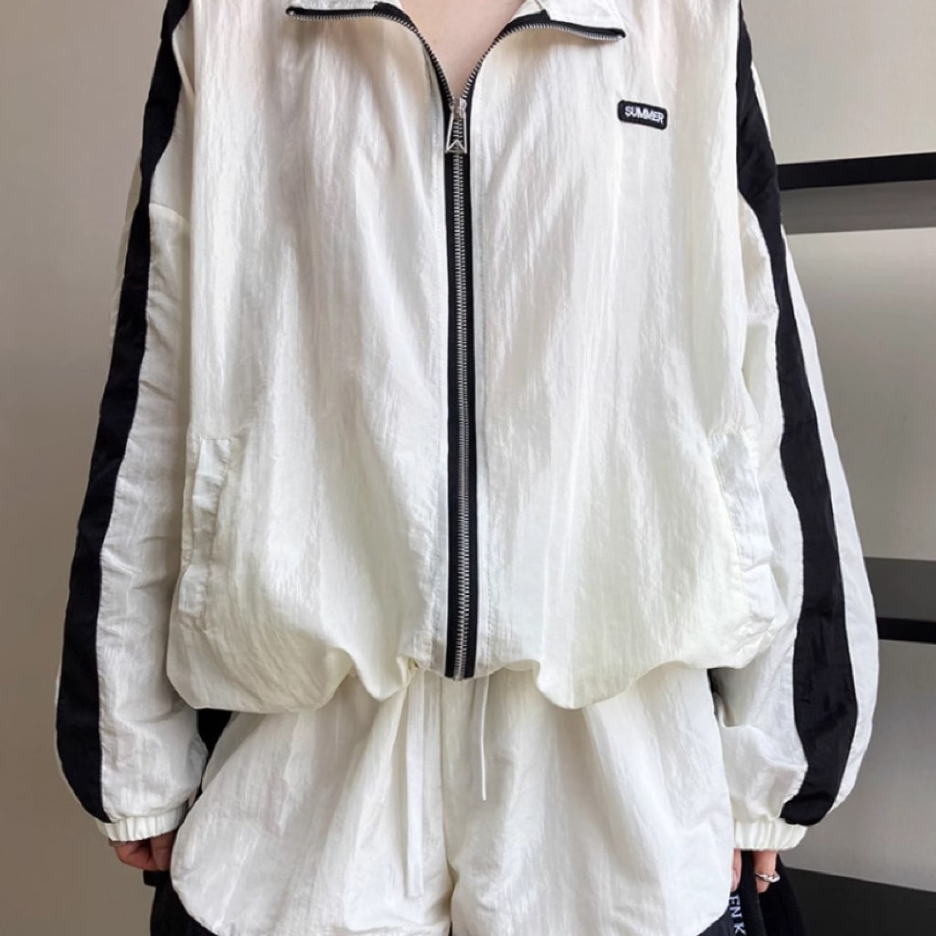 レディース トップス パンツ ボトムス ジャージ セットアップ ショート 長袖 襟付き オーバーサイズ ファスナー ポケット ドロスト かわいい 大人可愛い シンプル カジュアル おしゃれ こなれ感