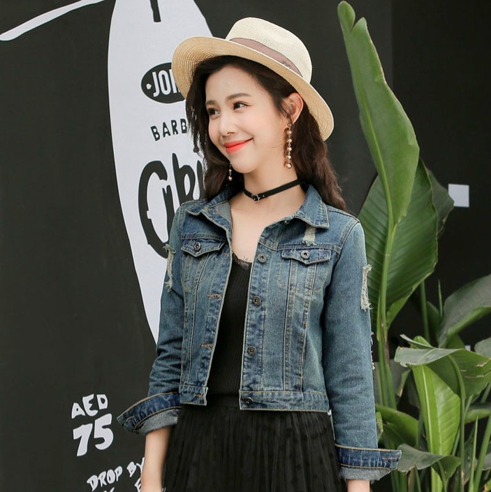 デニムジャケット ビンテージ感デニム くすみカラーデニム ダメージ加工デニム トップス アウター ジャケット シャンパー Gジャン 上着 袖あり 長袖 Vネック 襟付き スリム 細身 ストレート