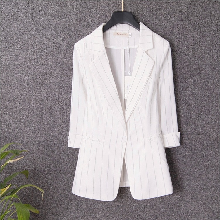 ストライプ生地ジャケット カジュアルスーツジャケット ロング丈ジャケット 長袖スーツジャケット トップス アウター ジャケット 上着 スーツ ロング丈 袖あり 長袖 Vネック 襟付き スリム タイト