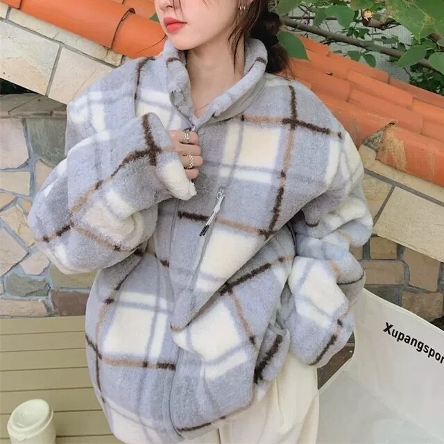 【送料無料】レディース アウター 暖かい スタンドカラー チェック柄 ボア ジャケット ハイネック メンズライク 大人可愛い ママコーデ ママファッション 韓国系 オルチャン 人気 トレンド