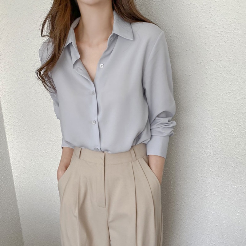 トップス シャツ ブラウス ミディアム丈 袖あり 長袖 Vネック ストレート プルオーバー シフォン サテン 綺麗め きれいめ シンプル カジュアル 大人 上品 おしゃれ お洒落 大人可愛い 大人女子