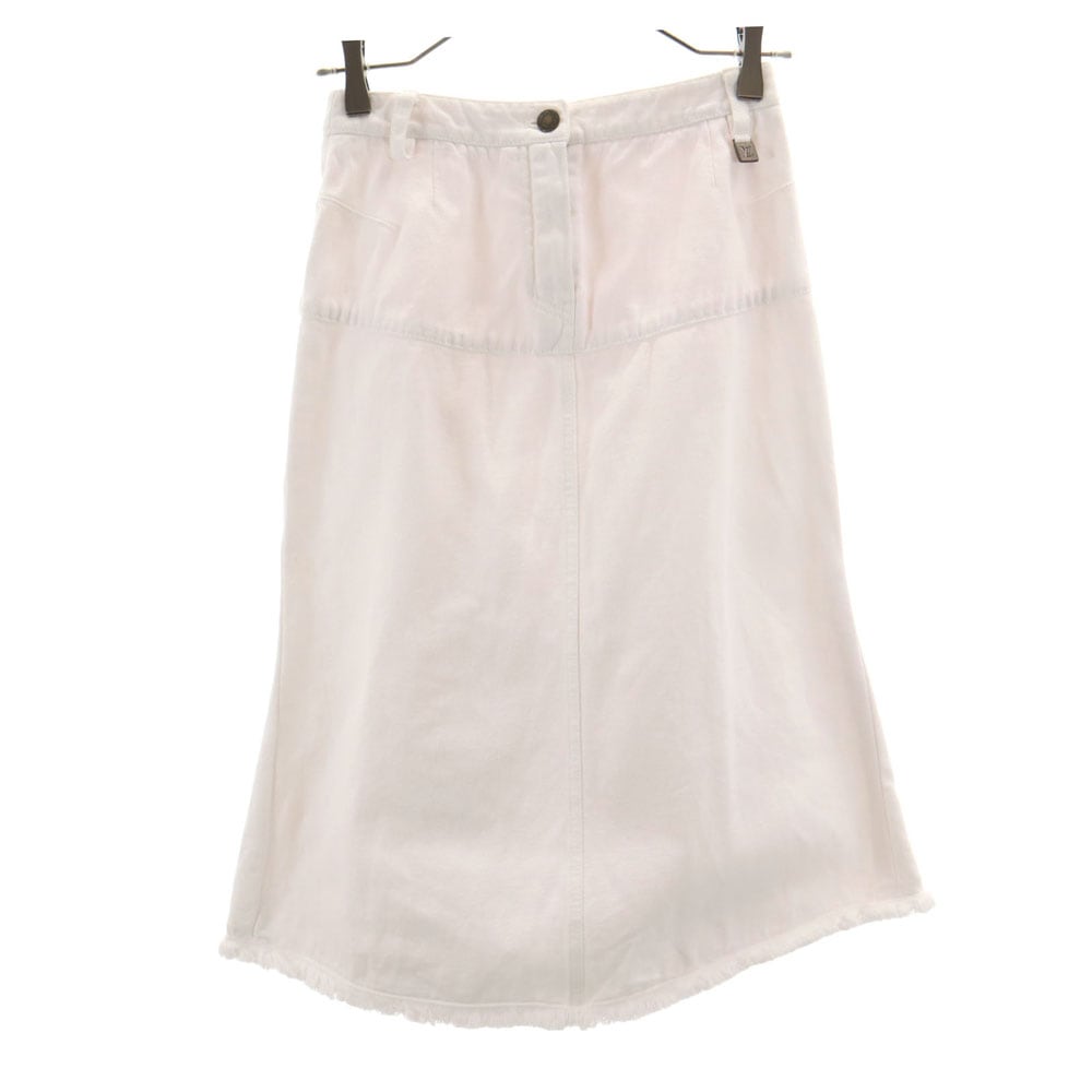フランス製 リネンブレンド ミディ丈 デニムスカート 34 ホワイト系 レディース