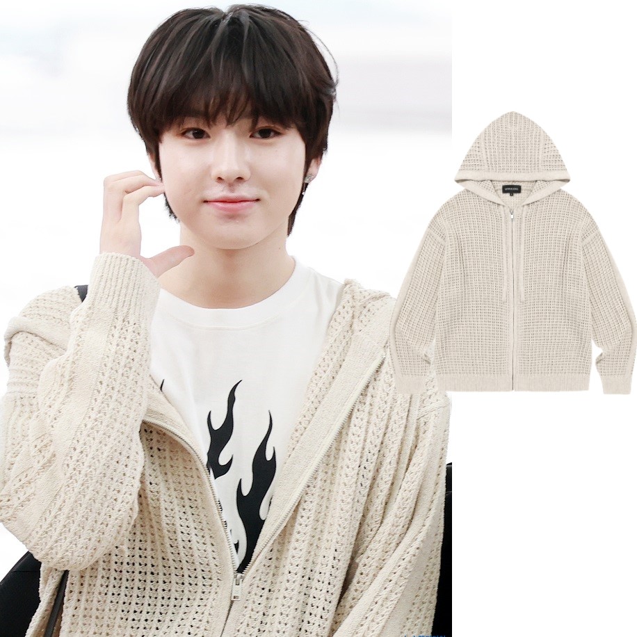 [NCT WISH サクヤ着用] Scassi knit hood zip-up - LIGHT BEIGE