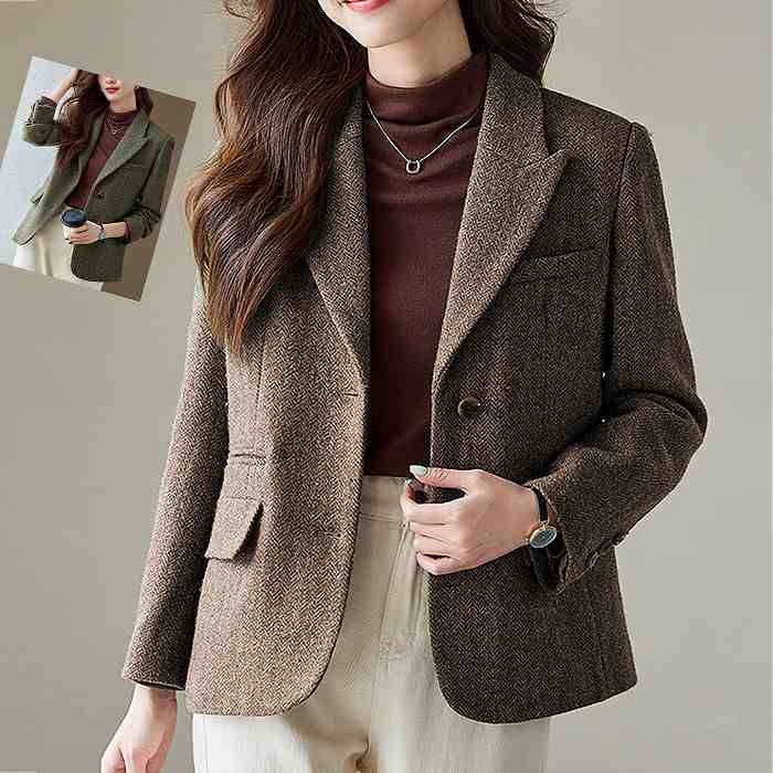 希少アイテムクラシックツイードジャケット 上品なヘリンボーン柄×洗練シルエット【秋冬レディース】ビジネス　大人ショートジャケット　大きいサイズあり　Sから４XL