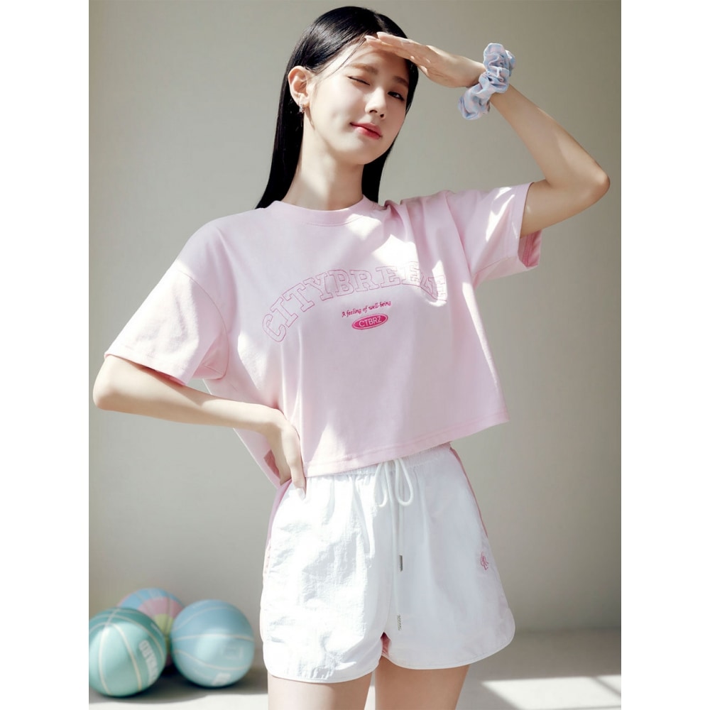 CITYBREEZEロゴステッチ刺繍クロップTシャツPINK