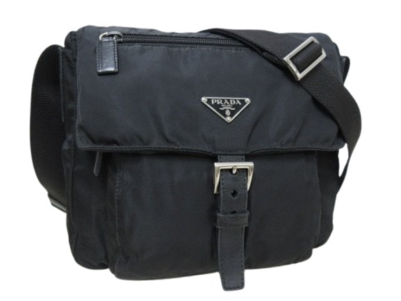プラダ ショルダーバッグ トライアングルロゴ ナイロン×レザー BT8994 三角ロゴマーク 白タグ シルバー金具 ブラック ハンドバッグ ショッピングバッグ トートバッグ【本物保証】