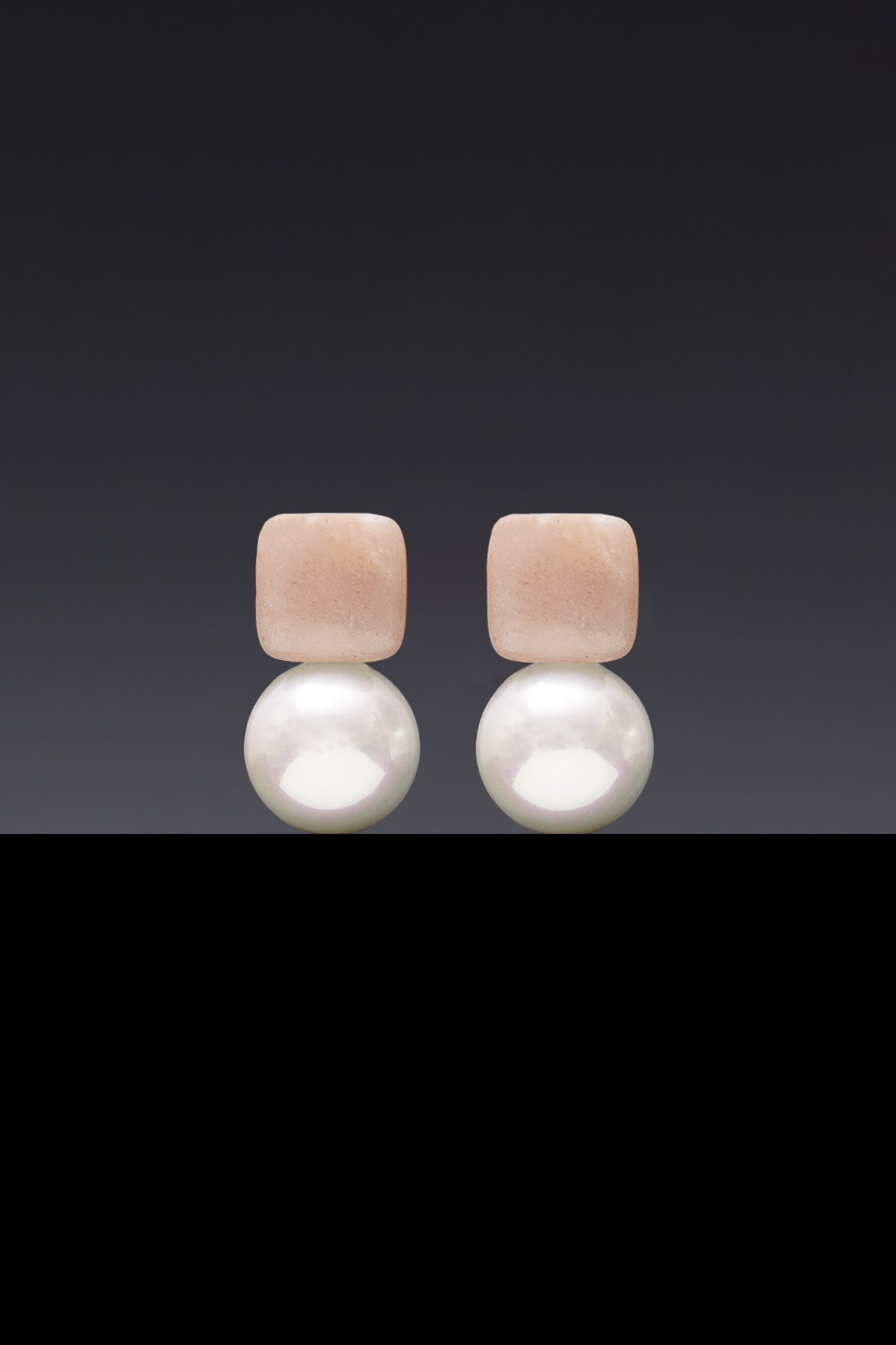 [HAZINA] Peachmoonstone White Pearl Earrings 12mm [Option-ｱﾍﾂ Earclip]