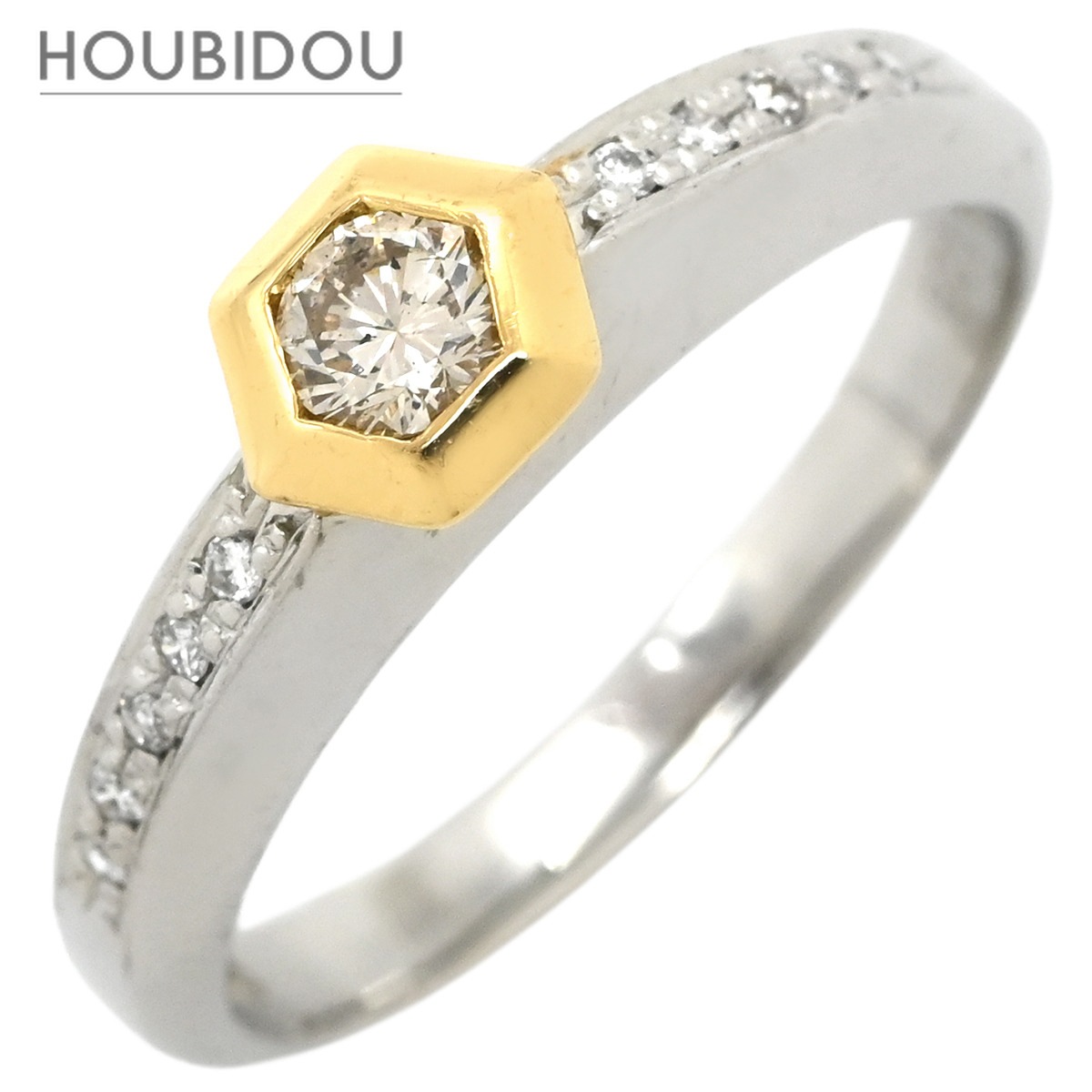 リング 指輪 ダイヤモンド 0.28ct プラチナシルバーXイエローゴールド 18K 750 YG プラチナ コンビ ダイア 18.5号【中古】
