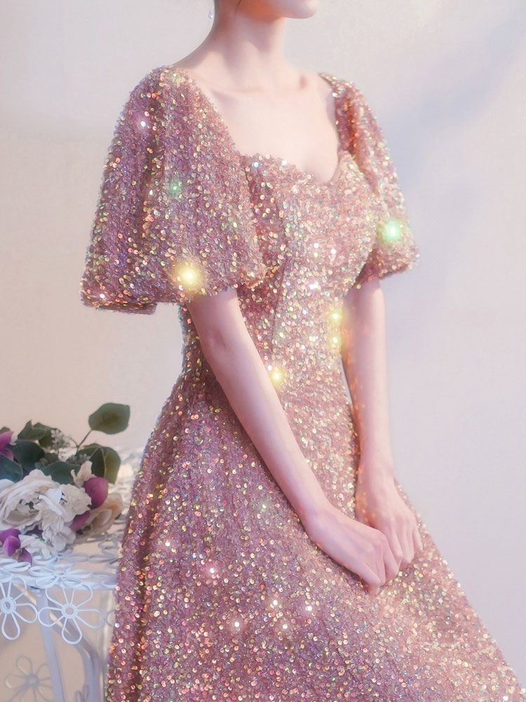 パーティードレス 宴会のイブニングドレスのシャンパンのスパンコール豪華なガウンのドレスの女性の気質ホスト成人式 演奏会 発表会 卒業式 結婚式