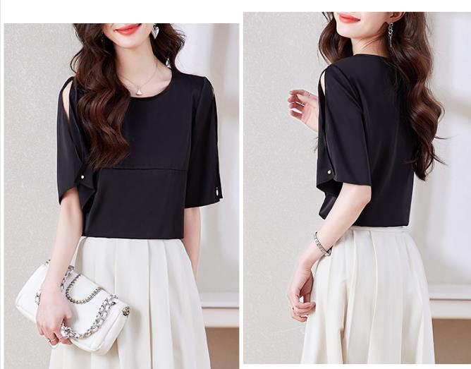 ラウンドネックシルクシャツ女性の 2023 夏の新しい通勤ハイエンドエレガントな気質桑シルクカフビーズ 5,039円