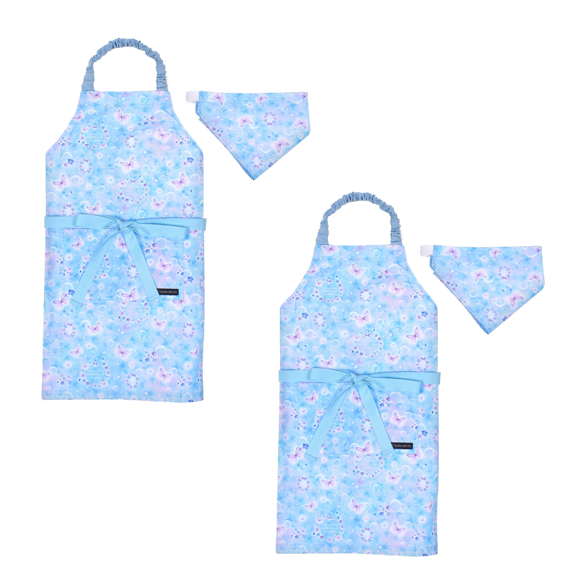 COLORFUL CANDY STYLE 子どもエプロン (100～120cm) 撥水ノーアイロン ムーンライトバタフライ 2枚セット 女の子 かわいい 子供用 子供 こども エプロン 三角巾 セット