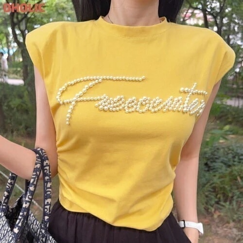 ポイントフレンチスリーブスリムギャザーノースリーブ