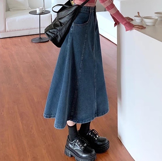 レディース スカート ボトムス デニムスカート フレアスカート ロングスカート ロング フェミニン ストリート ハイウエスト ヴィンテージ アメカジ デニム ブルーデニム かわいい 大人可愛い
