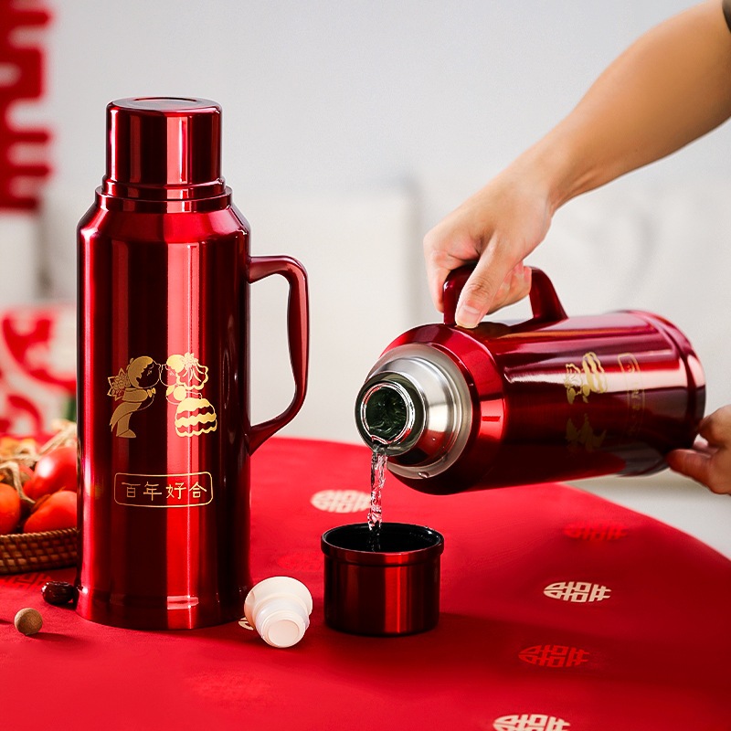 持参金のレッドサーモウェディングケトル大容量のホットポットティーボトルホットポットウェディングドーリーペアのペアthermoss