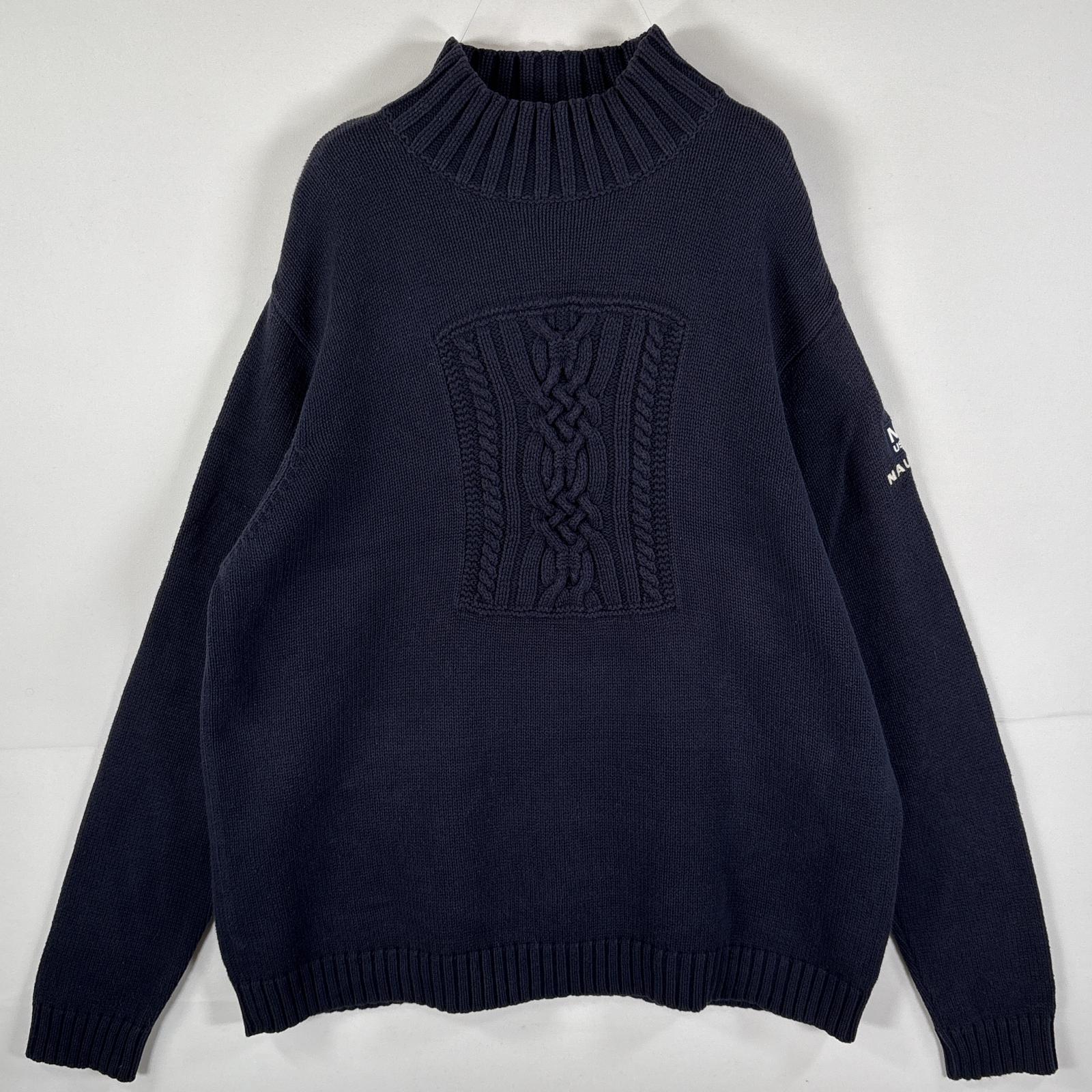 古着 90s/90年代 長袖 ニット ワンポイント刺繍ロゴ デザインニット リブ L ネイビー メンズ