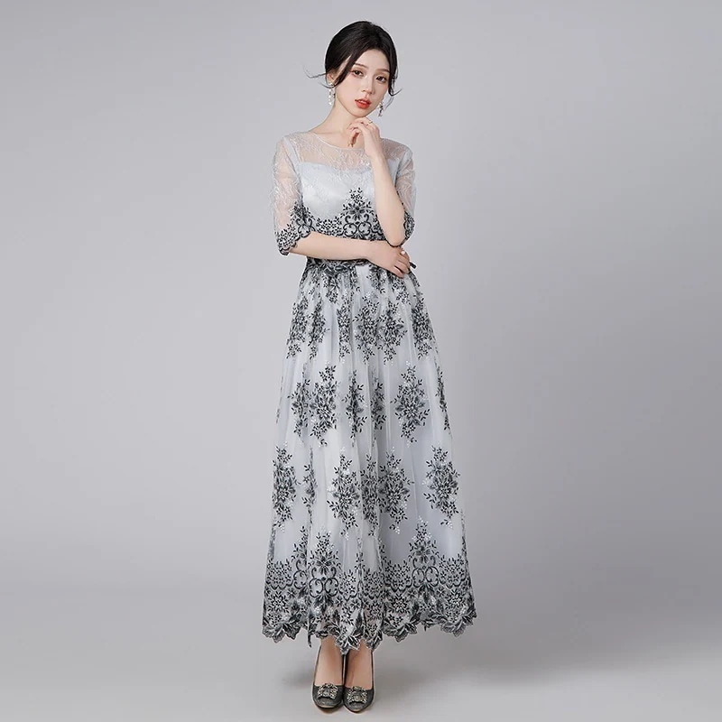 無料！新作 【縁夢】 レース イブニングドレス チュール 花柄 ワンピース パーティードレス キャバ 着痩せ 大人 同窓会 披露宴 卒業式 結婚式 演奏会 ウェディング 二次会 発表会 メガ割 6,063円