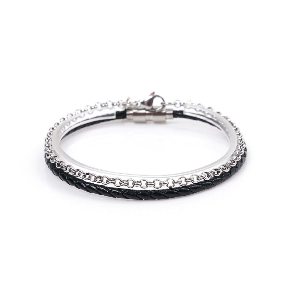 JBANS クラシックスリムレザー 481BK ラウンドリング 3 サージカルスチール 522 ブレスレットセット (C2101-SE216_BK)