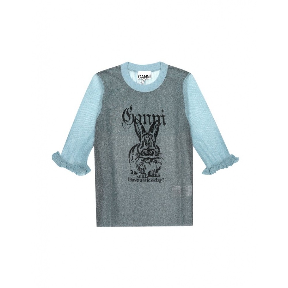 GANNI GANNI K2501 326 バニーロゴシアージャカードトップレディース半袖Tシャツ