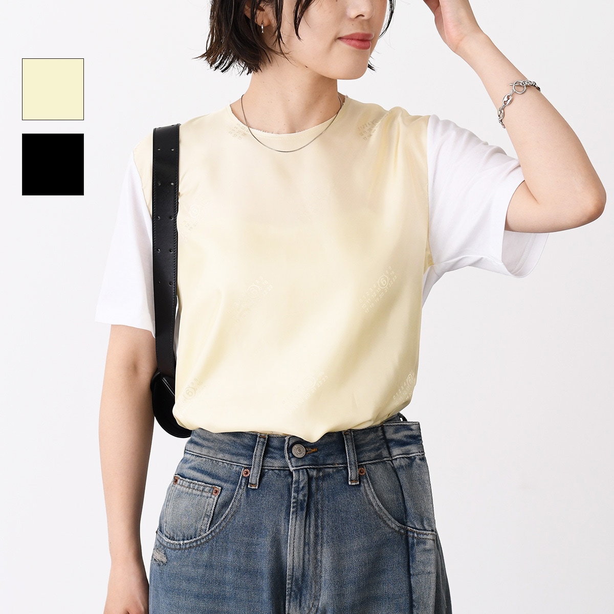 メゾン マルジェラ トップス ロゴT ナンバーロゴプリント サテン Tシャツ SH0GC00