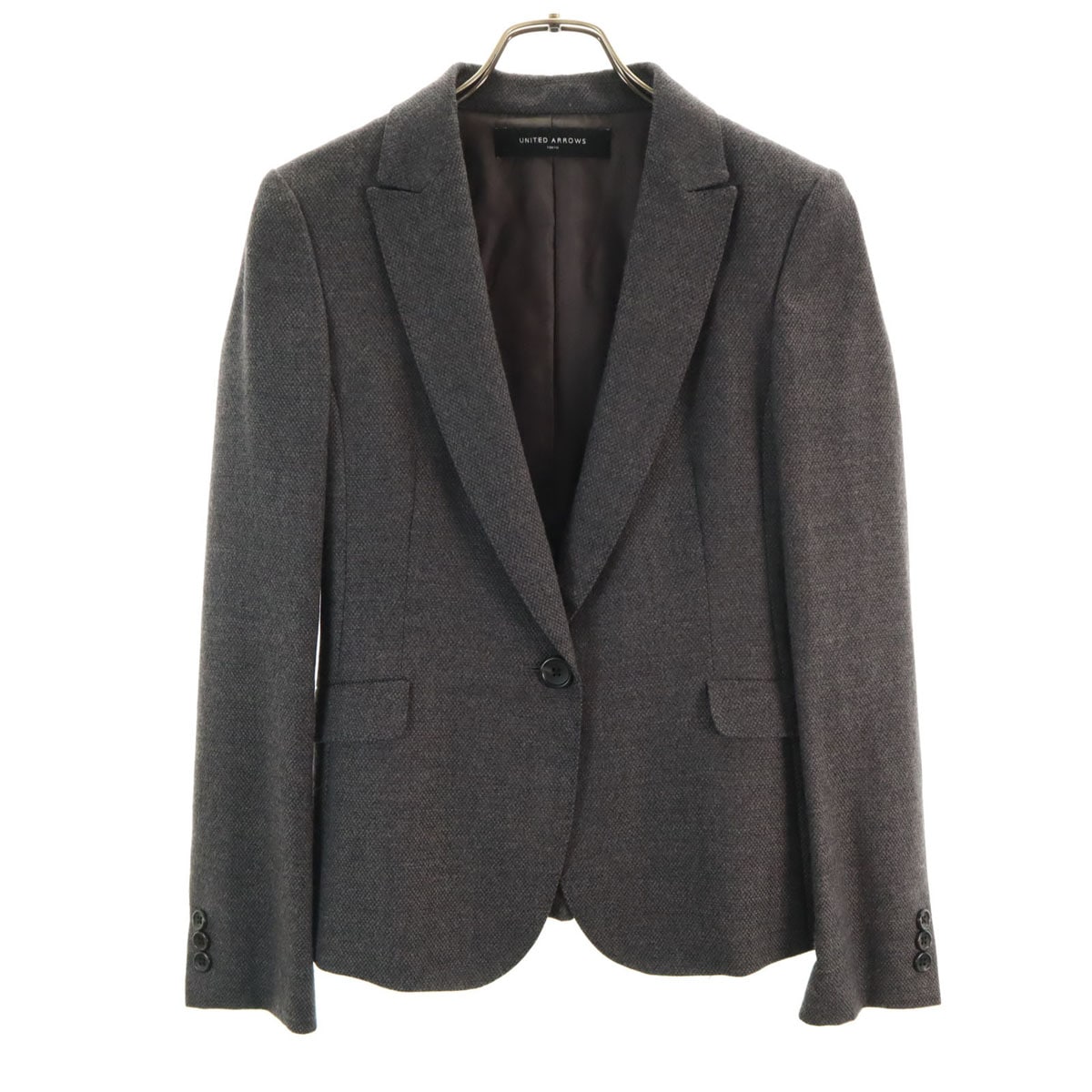 ウールブレンド 日本製 テーラードジャケット 38 グレー レディース 古着