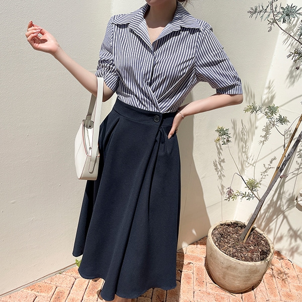 配色ドッキングシャツワンピース op12330