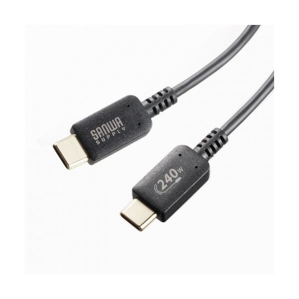 （まとめ） サンワサプライ USB2.0 Type-C PD240W対応 ケーブル ブラック 2m（RoHS指令10準拠） KU-CCPE20 1本 [x2セット]