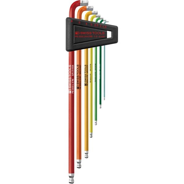 PB SWISS TOOLS ピービースイスツールズ 7本組 レインボーシリーズ マルチアングルタイプ ボール付ロング六角棒レンチセット 2222.LH-6RB