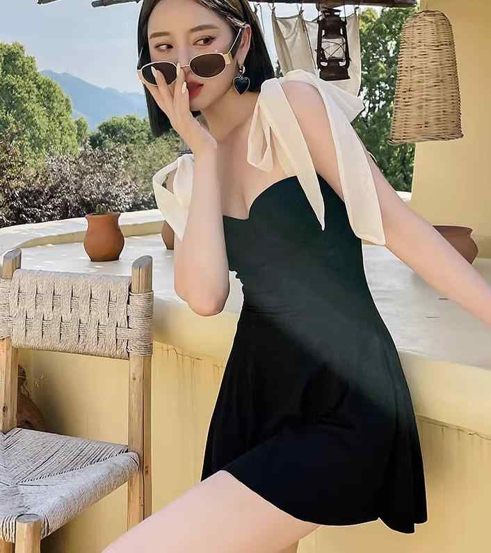 ワンピース 水着 レディース 夏 プール 海水浴 ビーチ レジャー バックレス ブラック カジュアル ノースリーブ スカート 黒