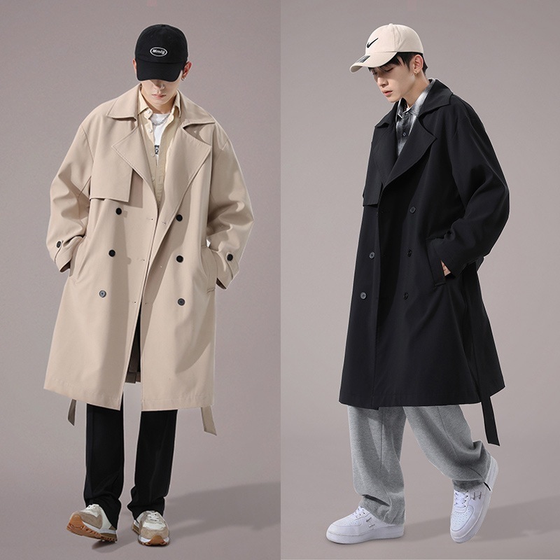 2023ブランド新作アウターメンズトレンチコートセミロング春服韓国ファッション長袖トップスビジネス福袋